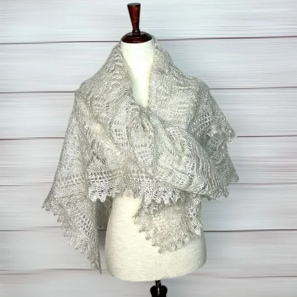Goat Wool Lace Knit Shawl Scarf Wrap
Handmade Russian Orenburg Style Light Gray - Picture 6 of 12